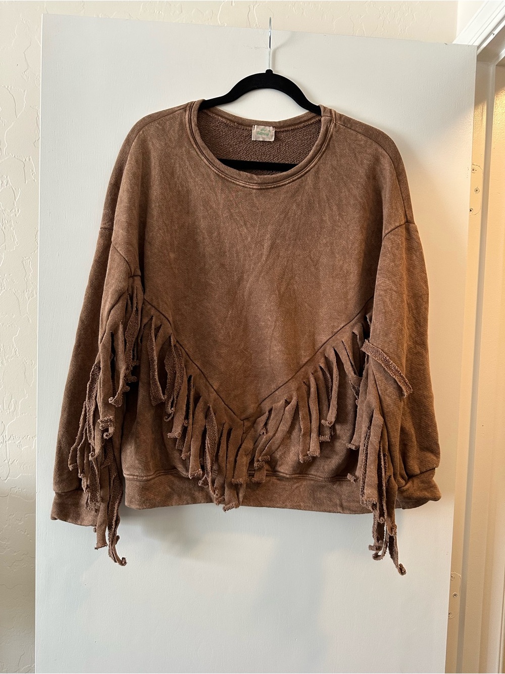 Fringe Pullover Sweatshirt - Brown